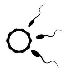 Sperm approaching an egg symbolizing IVF icon symbol illustration