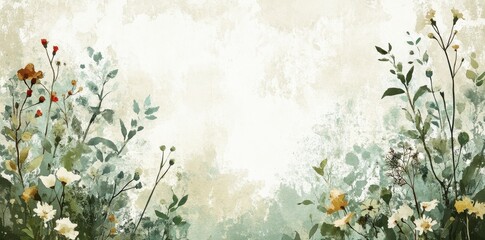 Watercolor Painting of Delicate Floral Botanicals