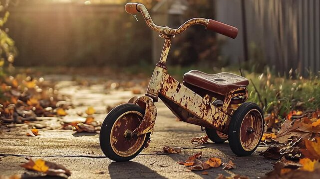 Rusty Tricycle in Autumn Leaves

