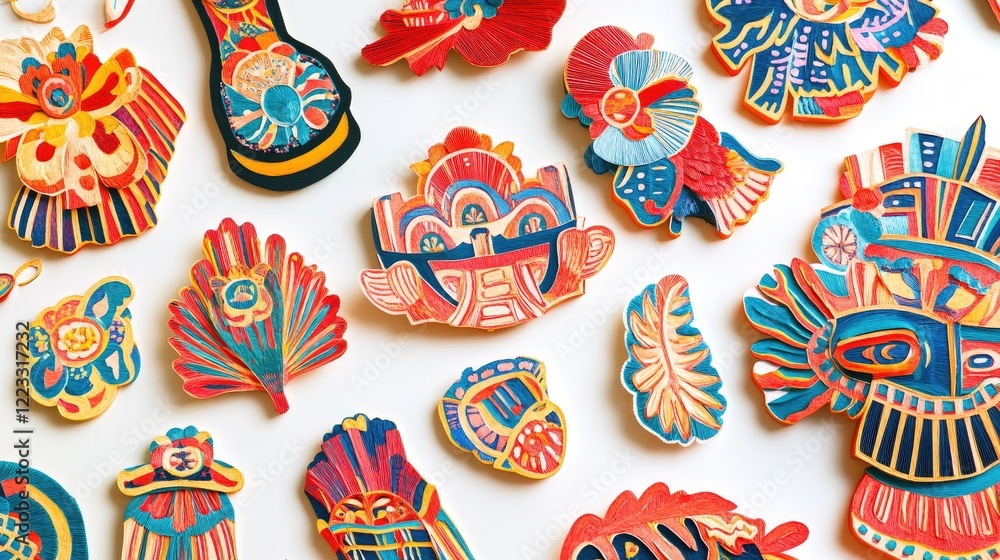 Poster a collection of colorful lunar new year paper cuttings in various shapes and patterns displayed on a