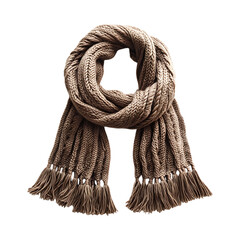 Cable Knit Infinity Scarf with Tassel Edges Isolated on Transparent Background