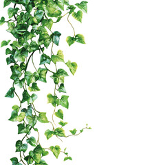 A vibrant green ivy vine, featuring many heart-shaped leaves, cascades down the left side, professionally isolated on transparent background