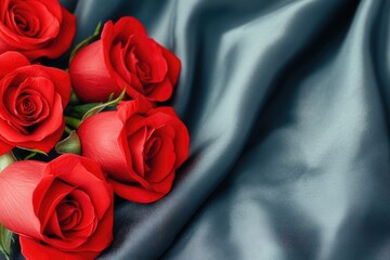 Vibrant Collection Of Red Roses On Refined Teal Fabric