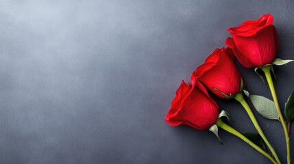 Elegant Trio Of Roses Against A Gray Backdrop
