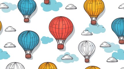 Fototapeta premium Colorful Hot Air Balloons Soaring Through the Sky: A Whimsical Pattern