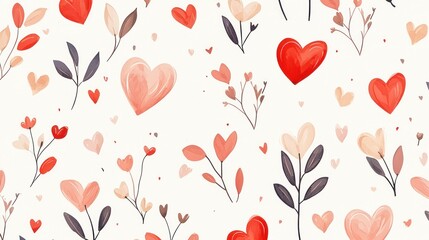Lovely Watercolor Hearts and Flowers Pattern Design