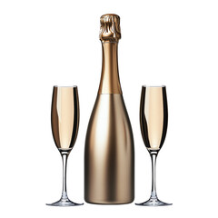 Golden Champagne Bottle with Two Elegant Glasses Ready for Celebration