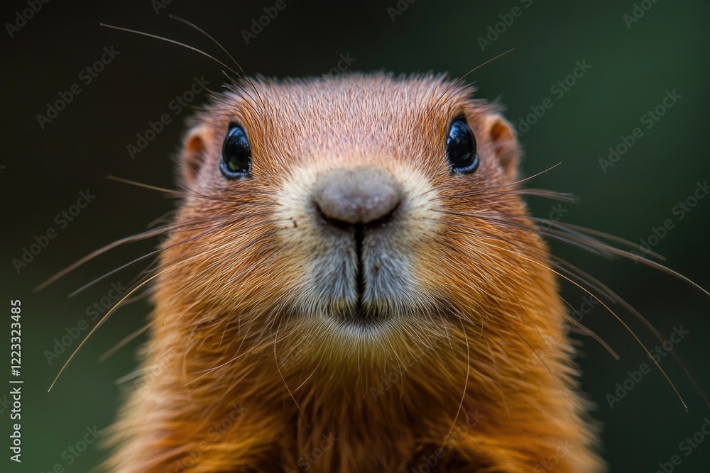 Poster a clear image of a squirrel's facial features with a blurred background, ideal for use in illustrati