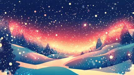 Fototapeta premium Serene Winter Landscape Snow Falling Softly Over Hills