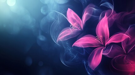 Dreamlike Pink Flowers with Blue Smoke Trails