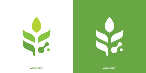 Simple Wheat Tech Logo. Graphic Icons of Wheat and Technology Symbols. Grain Tech Logo Design Template.