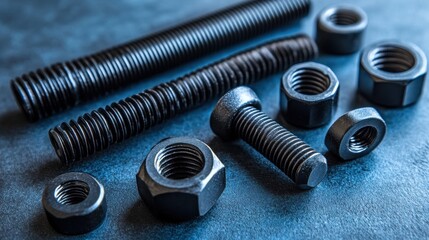 Black Bolts and Nuts Close Up