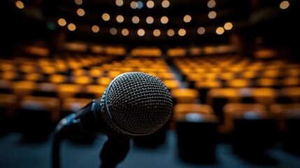 Microphone on Stage in Empty Auditorium