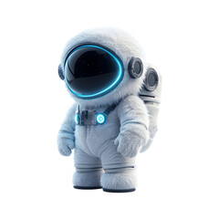 Fluffy 3D Cartoon Astronaut Polar Bear with Glowing Helmet Isolated on Transparent Background