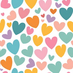 Valentine's Colorful Heart Pattern on White Background