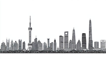 Shanghai Skyline: A Monochromatic Cityscape