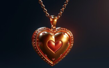 3D icon cartoon golden locket with heart shapes and a sparkling chain for Saint Valentines Day and 8 March Womans Day