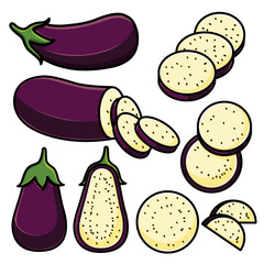 Fototapeta premium a variety of eggplants cut into shapes and arranged in different positions