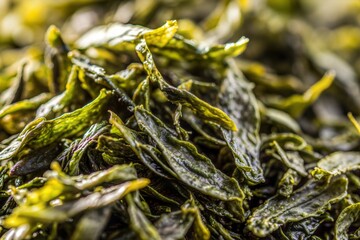 Close-up of Dried Green Tea Leaves