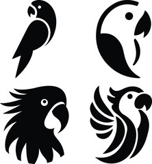 Parrot Silhouette Vector Art Illustration - Minimal Bird Design, Parrot logo, icon black and white