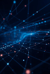 Fototapeta premium Data space abstract background, dark cyberspace with network lines, dots and lights. Concept of tech, digital texture, secure connection, cyber technology, grid and future, pixel art, with white tones