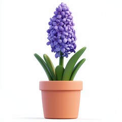 Obraz premium 3D icon cartoon of a hyacinth in a small flowerpot, isolated on a white background 