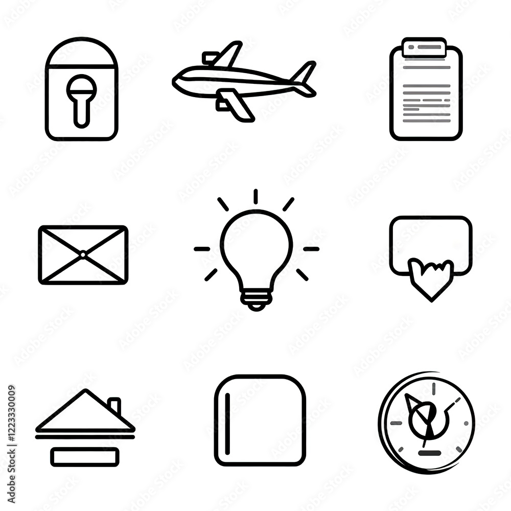 Poster collection of simple line icons for website or app.