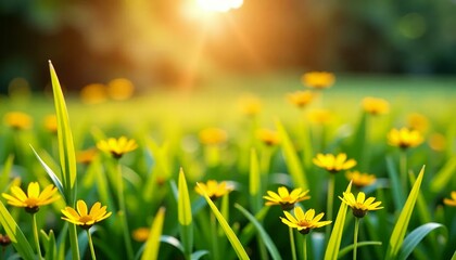 Fototapeta premium Golden Daisies in Sunlight, Summer Flowers, Nature Scene, Wildflower Meadow