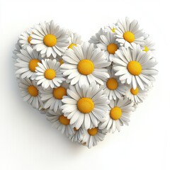 Obraz premium 3D icon cartoon of a heart woven from daisies, cheerful white petals with yellow centers, isolated on a white background