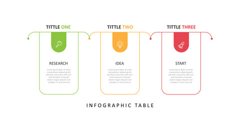 3 template infographic with line box connection. Business template with icons and 3 step process 