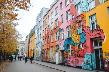 Naklejka premium Colorful street art on city buildings