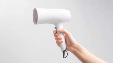A person holds a hair dryer in their hand