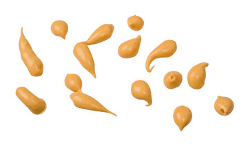 Yellow sauce splashes isolated on white background.