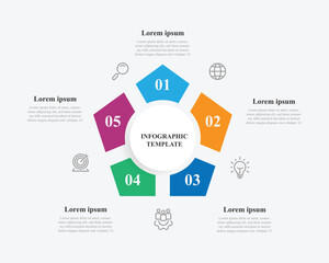 Design template infographic with 5 step process can be used for workflow layout, business presentation and web graphic design 