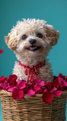 Adorable Puppy in a Flower Basket