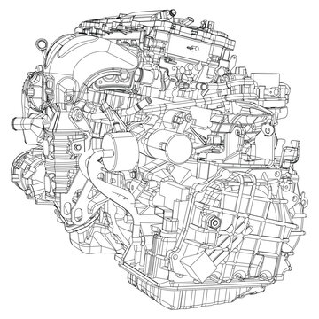 Technical Engine Drawings. Internal Combustion, Electric Motor, Motorcycle, and Rocket for High-Tech Concepts