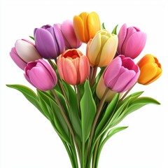 Naklejka premium 3D icon cartoon of a tulip bouquet in vibrant spring colors, isolated on a white background