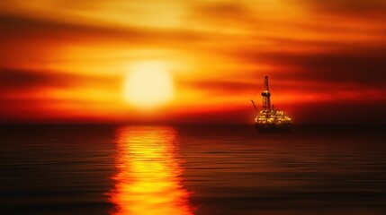 Serene Sunset Over Offshore Oil Rig