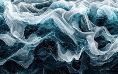 Obraz premium A futuristic abstract design with flowing digital waves of turquoise and white, set against a dark gray backdrop for a high-tech aesthetic
