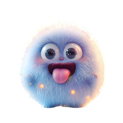 Fluffy 3D Cartoon Character Sticking Out Its Tongue Isolated on Transparent Background