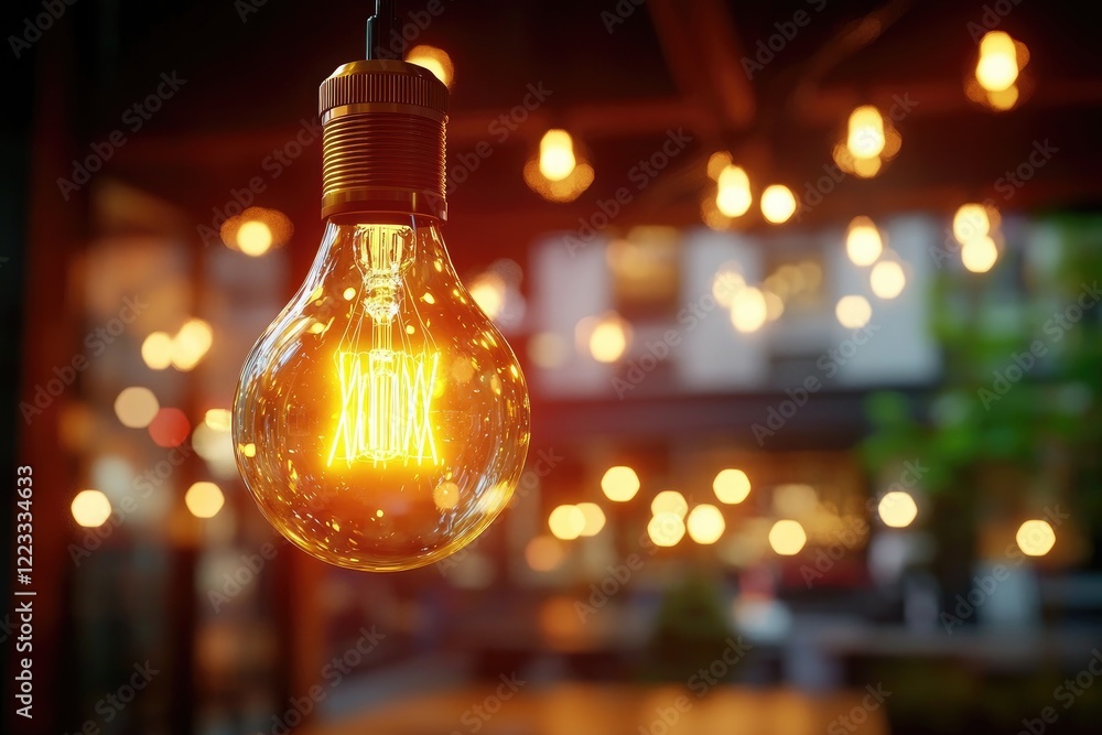 Poster illuminated light bulb with glowing effects and bokeh background ideal for concepts of innovation, c