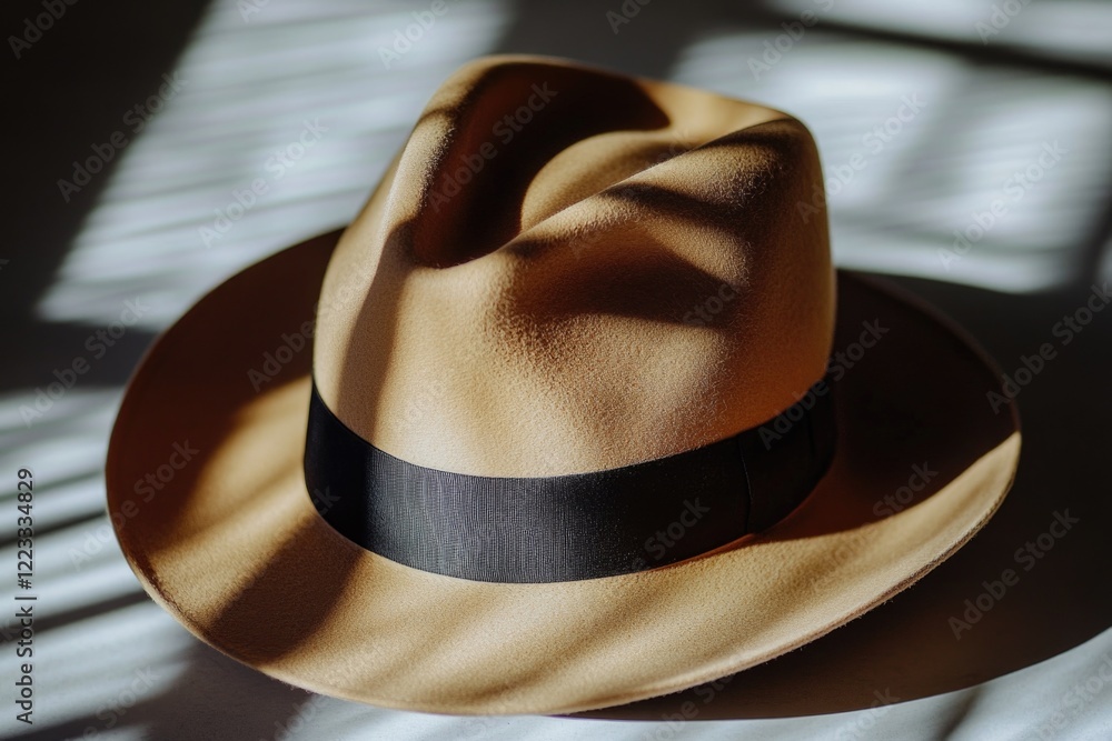 Poster a brown hat sits alone on a table, perfect for adding texture and interest to your scene