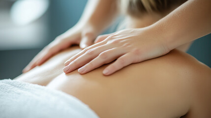 Relaxing massage therapy session in a tranquil spa setting with a focus on wellness and stress relief. Generative AI