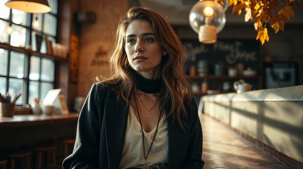 Fototapeta premium Stylish Coffee Shop Moment with Monochrome Elegance