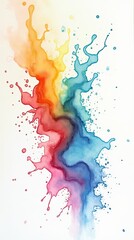 Colorful Abstract Watercolor Splashes Blending Creatively Across a White Background