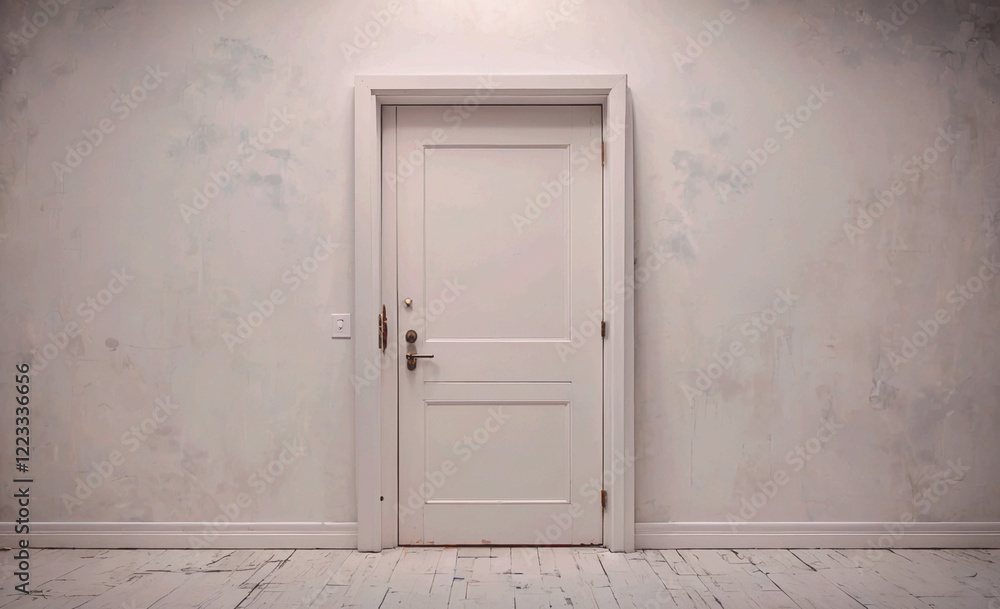 Poster a white door is standing in a room with a white wall. the door is open and there is no one in the ro