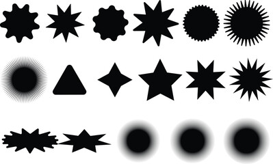 Minimalist Vector Geometric Shapes Set. Modern Symbols, Labels and Icons. Stars, Flowers and Circles with ZigZag Edge