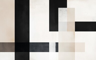 A minimal abstract design with clean lines and overlapping rectangles in white, black, and beige, creating a sophisticated and modern look