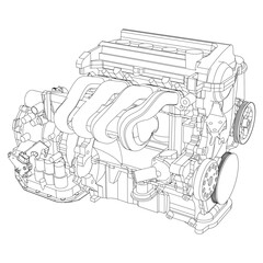Engine Illustration Set. Car, Motorcycle, Electric Motor, and Rocket Engine for Science and Engineering Projects