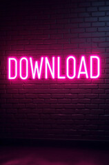 Obraz premium Neon Pink Download Sign. Cyberpunk Glow